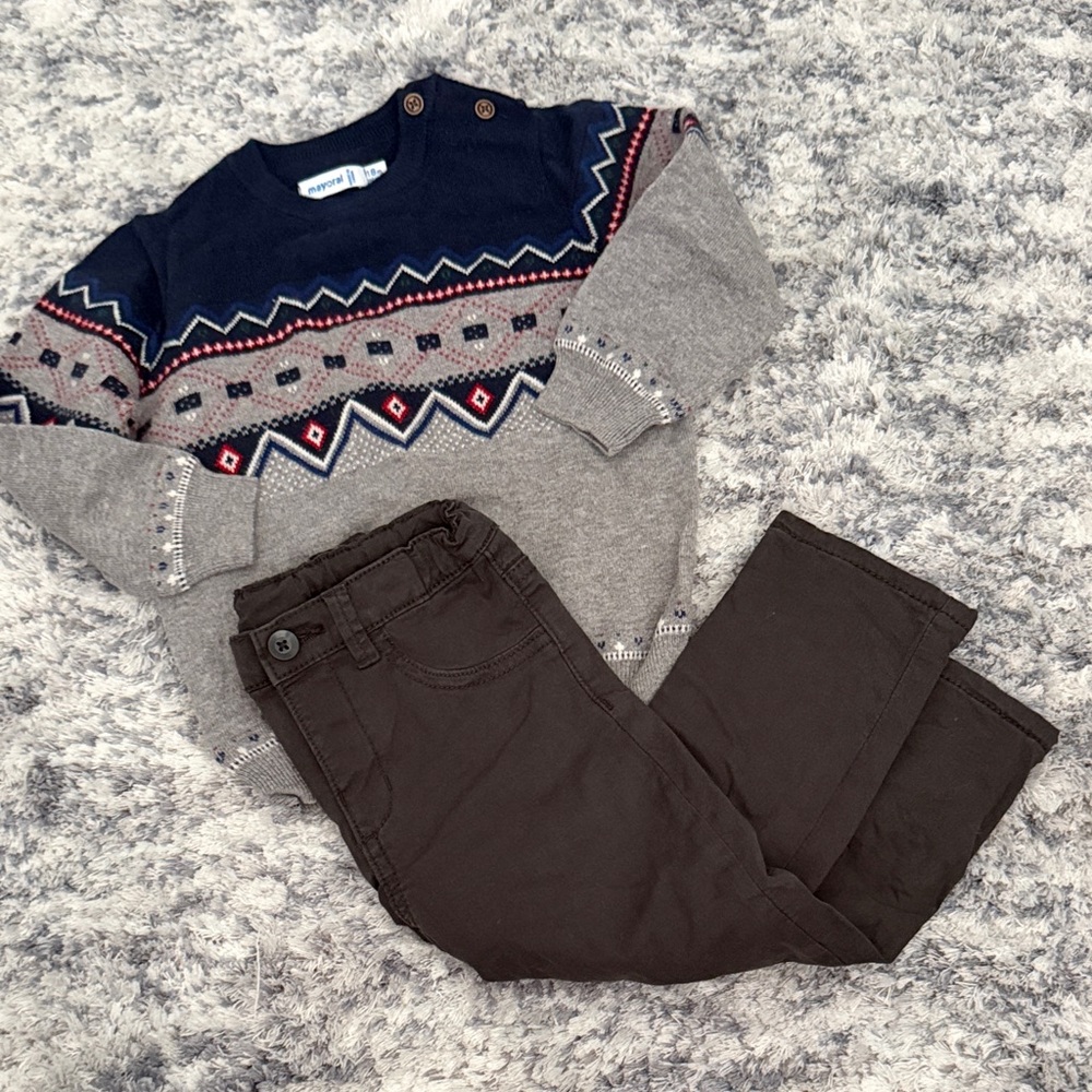 Mayoral Navy and Gray Patterned Kids Sweater Set
